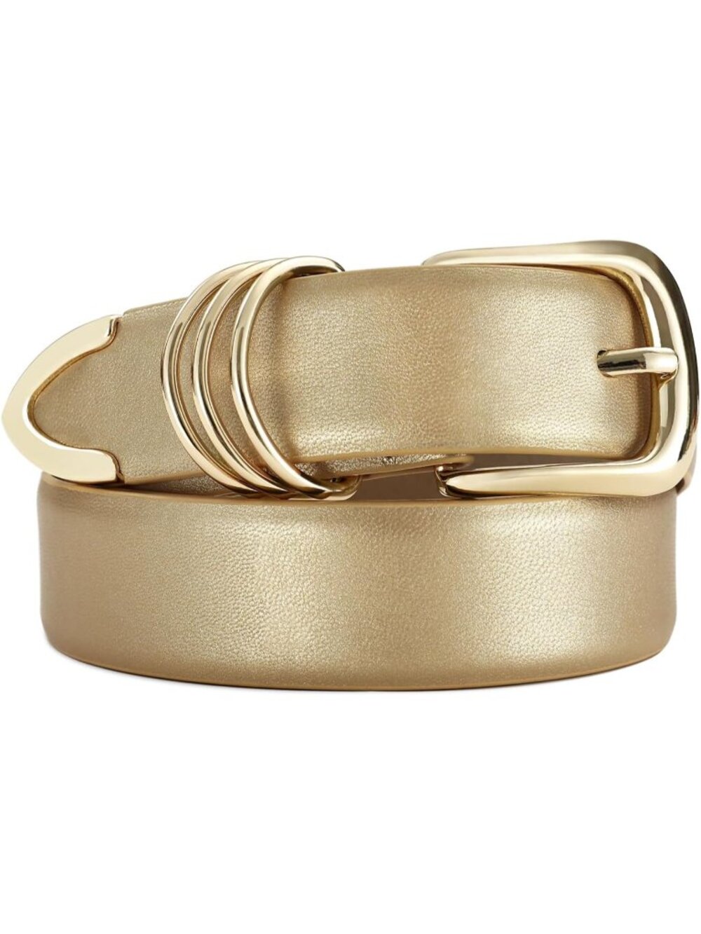 Women Gold Leather Dress Belt For Jeans Pants Fashion With Classic Gold Buckle